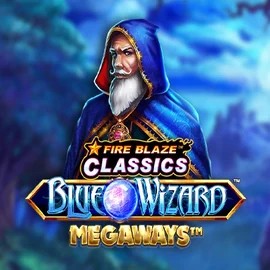Fire Blaze Blue Wizard Megaways slot logo by Rarestone Gaming at Goldenbet Casino