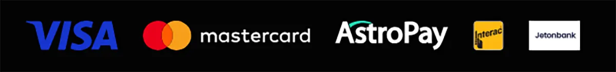 Casino payment methods banner displaying Visa, Mastercard, AstroPay, Interac, and Jetonbank logos on a dark background.